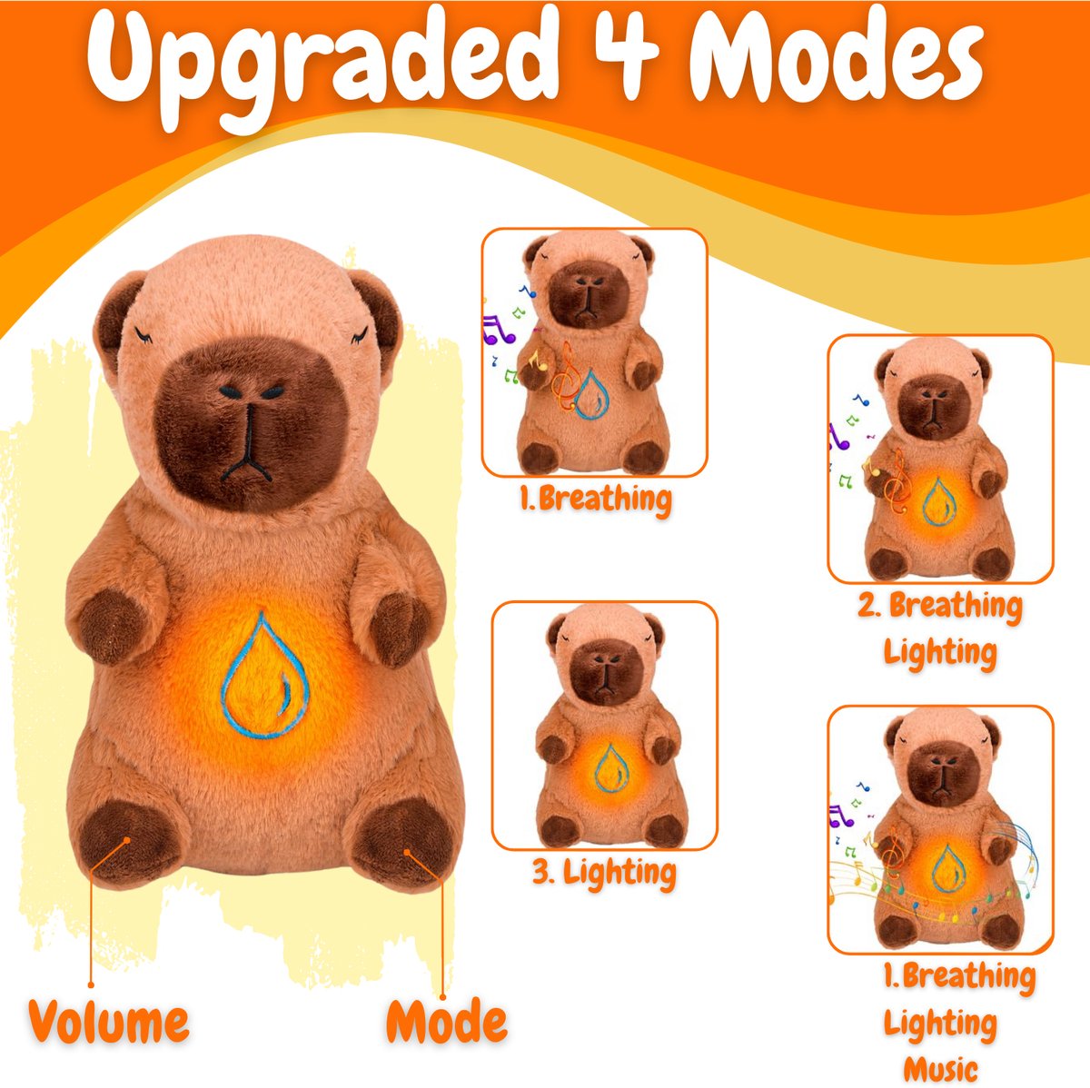 SereniCapy™ – Ademend Knuffeldier met Licht en Muziek – Kalmerende Capibara Knuffel