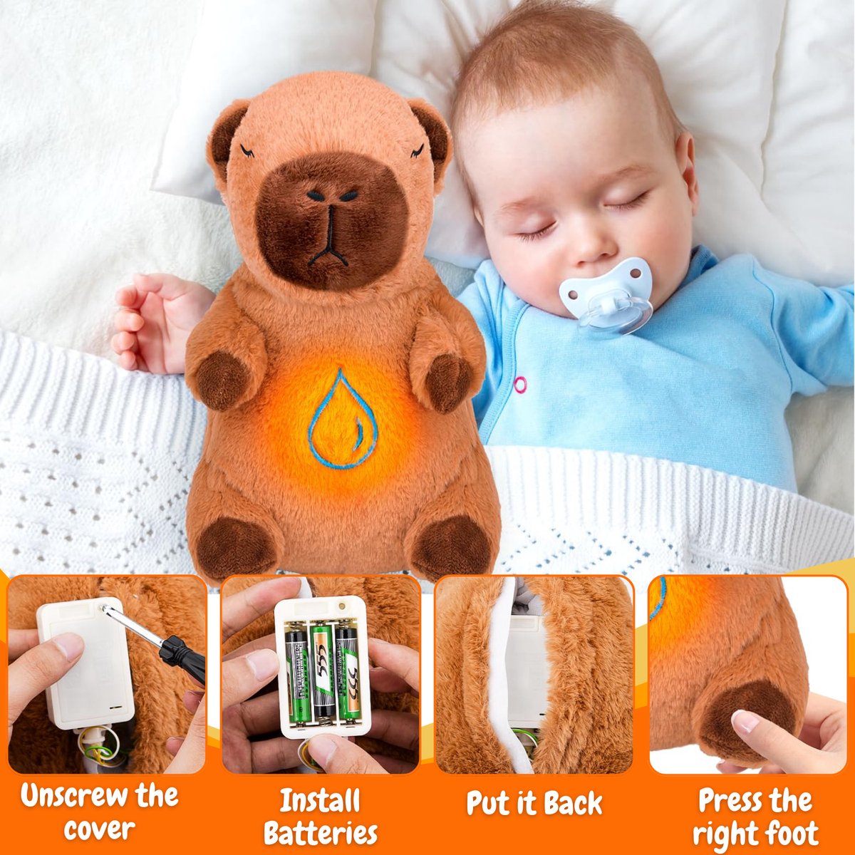 SereniCapy™ – Ademend Knuffeldier met Licht en Muziek – Kalmerende Capibara Knuffel