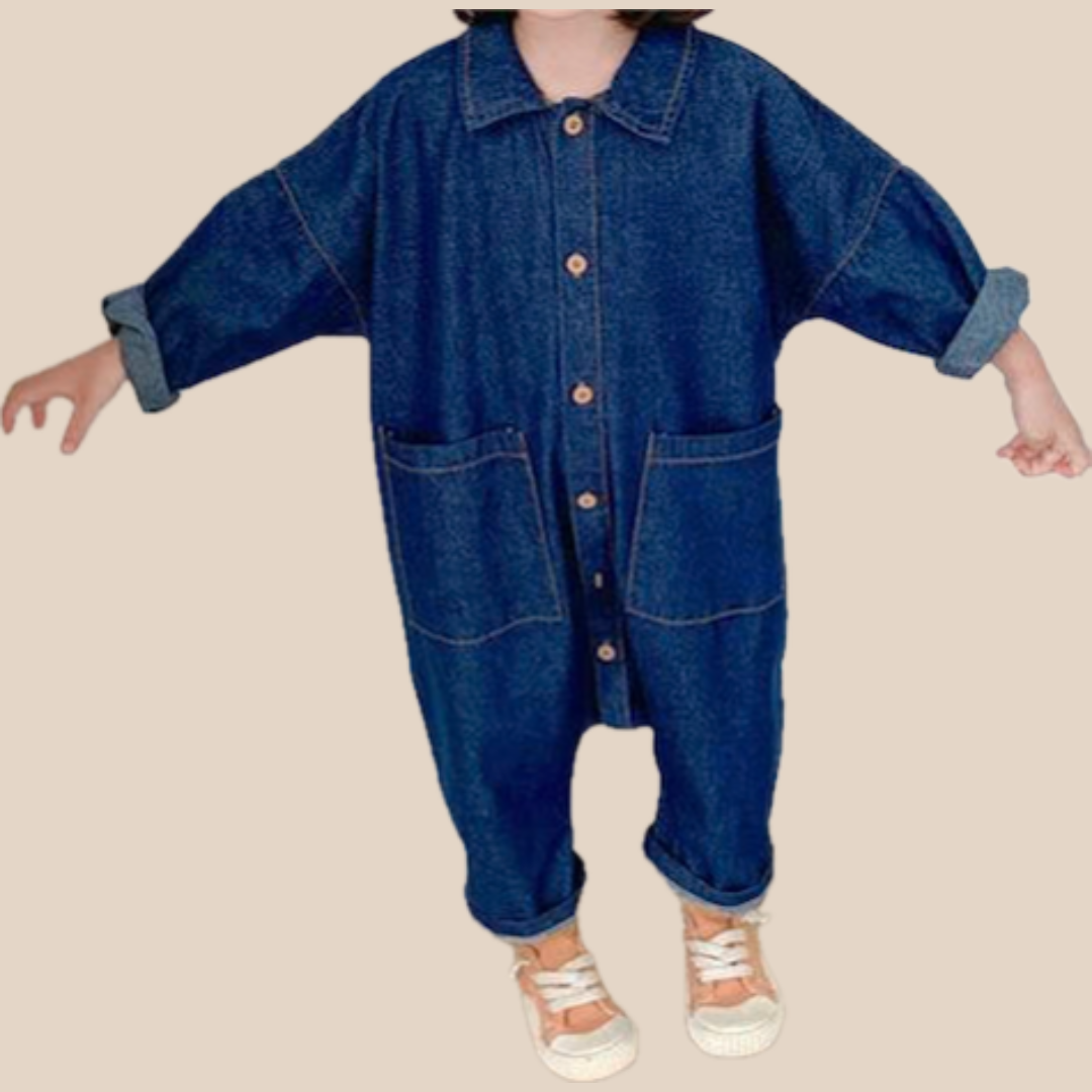 DenimDash™ – Stoere Spijkeroverall met Knopen – Comfortabele Kinderjumpsuit