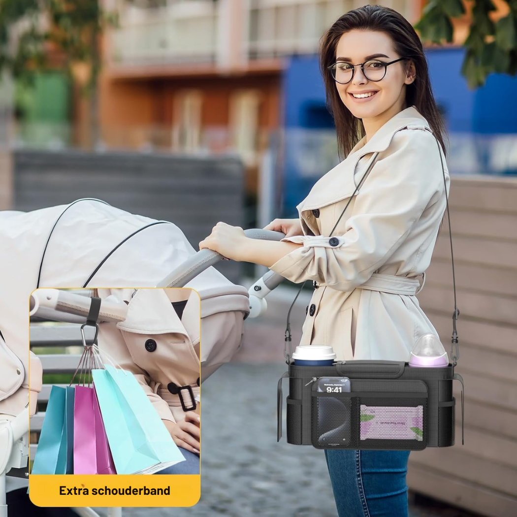 StrollEase™ – Handige Organizer met Thermovakken – Kinderwagen Opbergaccessoire