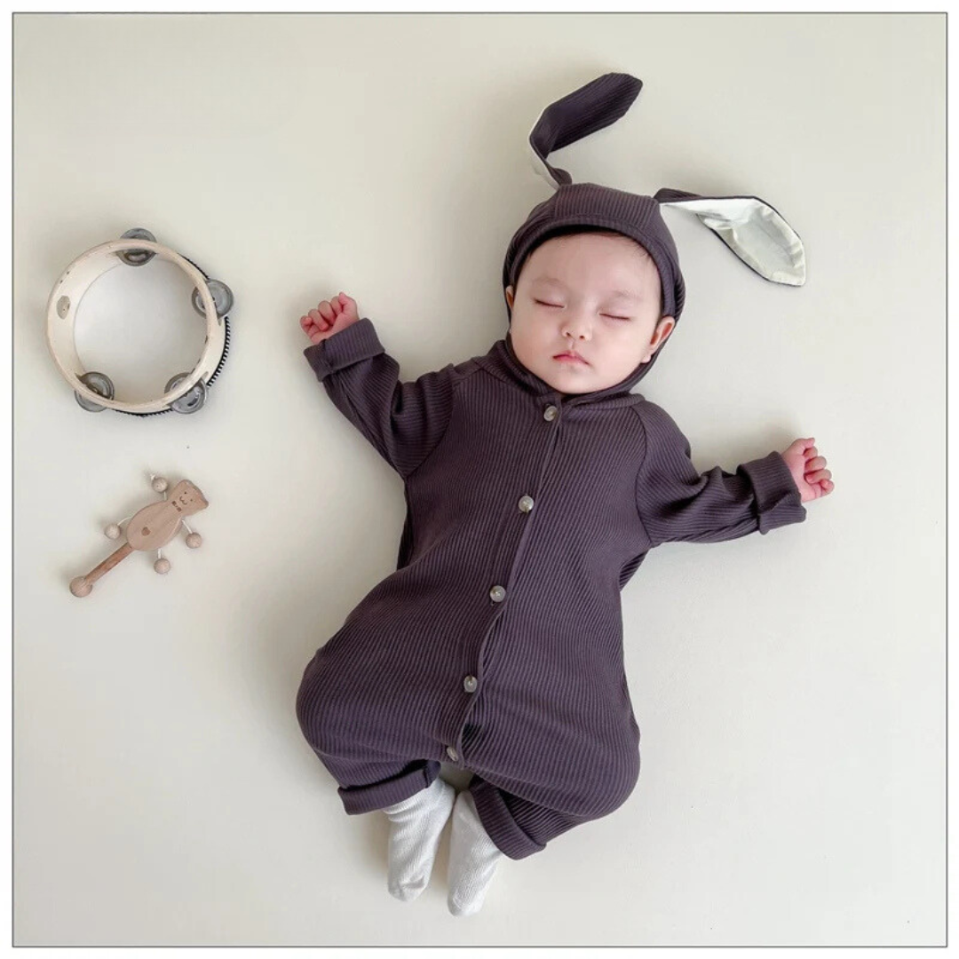 BunnySnug™ – Schattige Romper met Konijnenoortjes – Unisex Baby Outfit