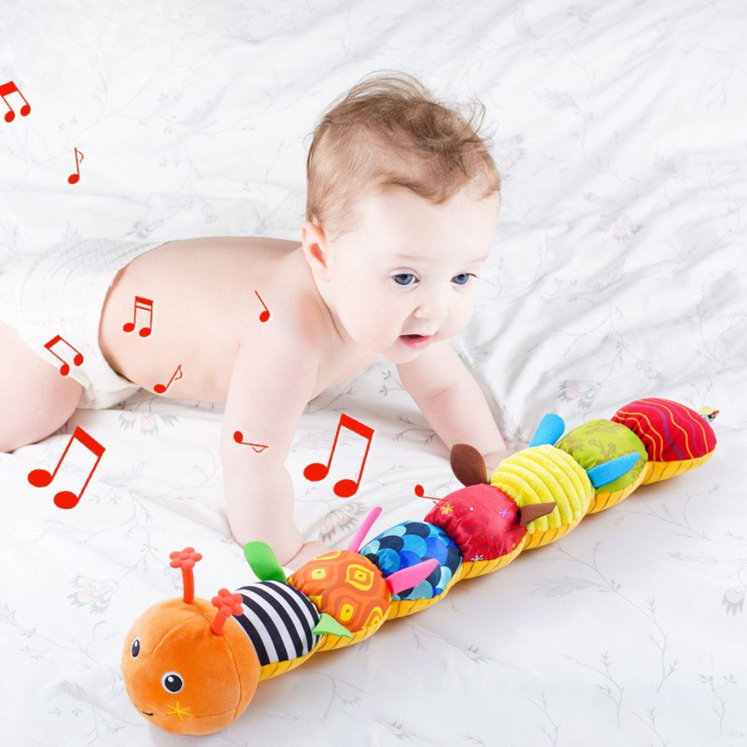 HappyHug™ Rups – Educatief & Speels - Sensorische pluche rammelaar en muziek rups