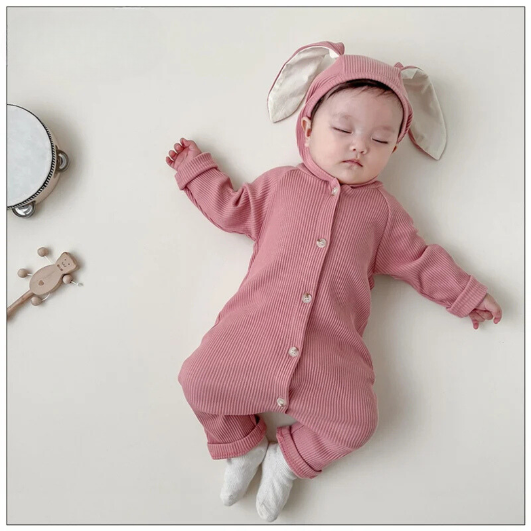 BunnySnug™ – Schattige Romper met Konijnenoortjes – Unisex Baby Outfit