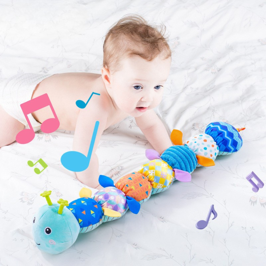 HappyHug™ Rups – Educatief & Speels - Sensorische pluche rammelaar en muziek rups