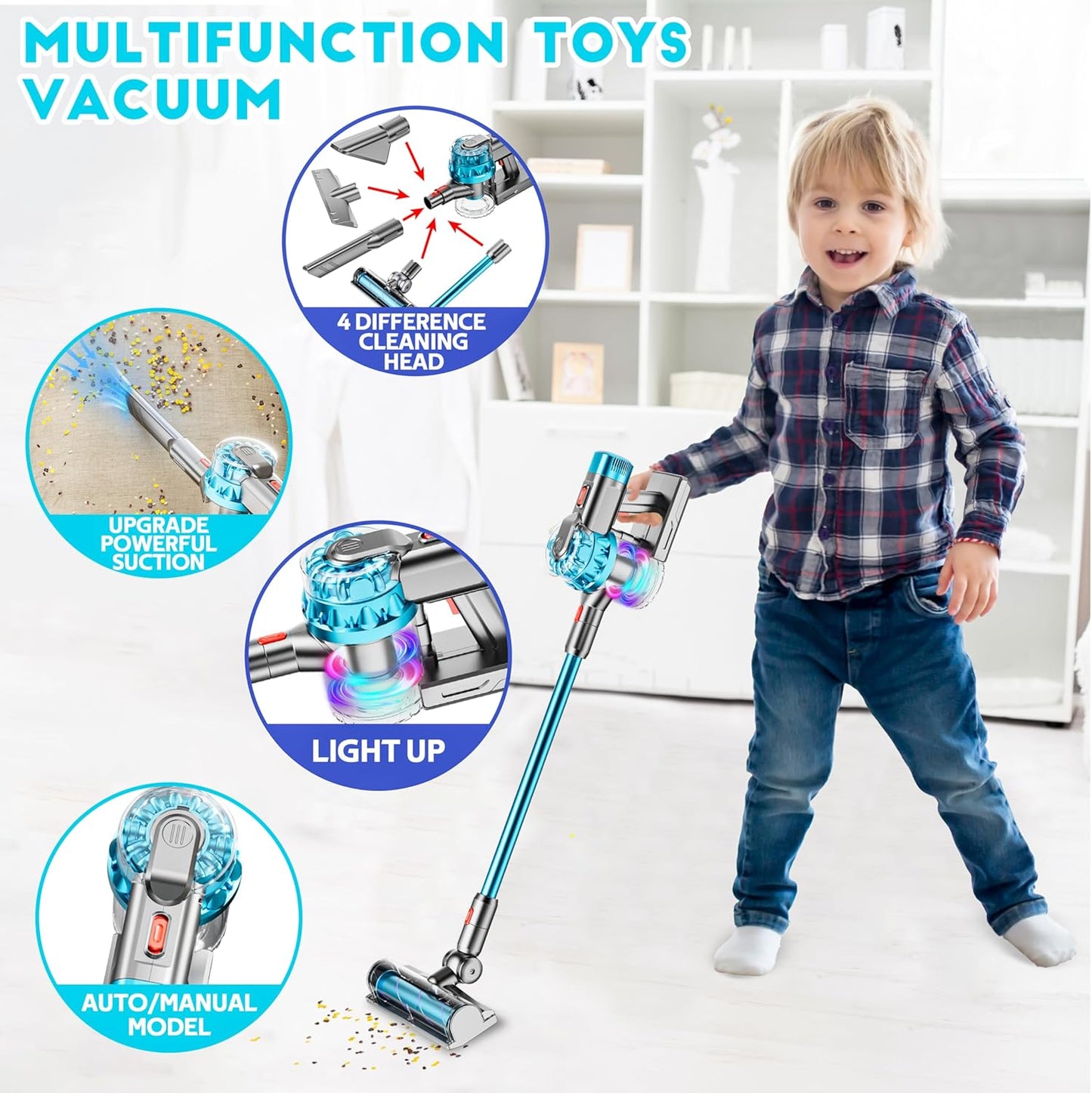 CleanWhizz™ – Realistische Speelgoedstofzuiger met Licht & Geluid – 4-in-1 Schoonmaakplezier
