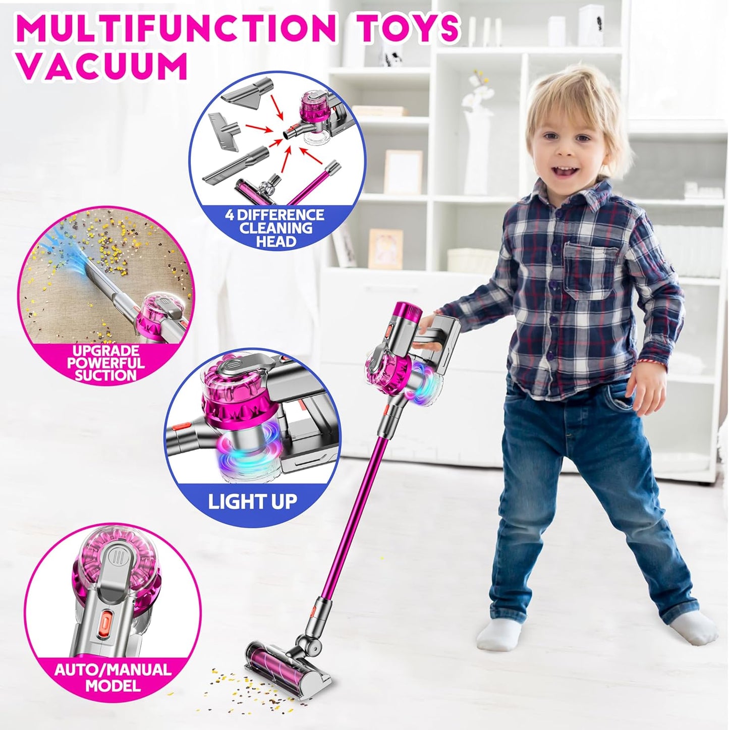 CleanWhizz™ – Realistische Speelgoedstofzuiger met Licht & Geluid – 4-in-1 Schoonmaakplezier