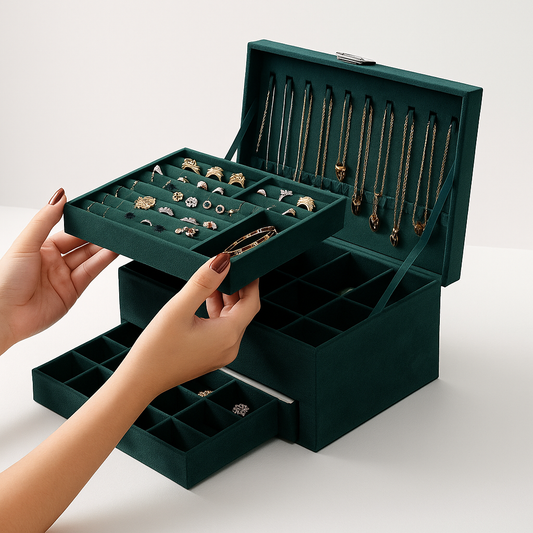 JuweelGloed™ – Luxe Sieradendoos met Lade – Elegant Opbergdesign in Smaragdgroen