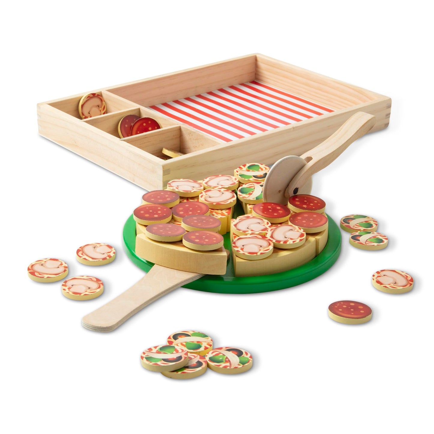 PepperPlay™ – Houten Pizza Snijset – 54-delige Speelkeuken met Klittenband