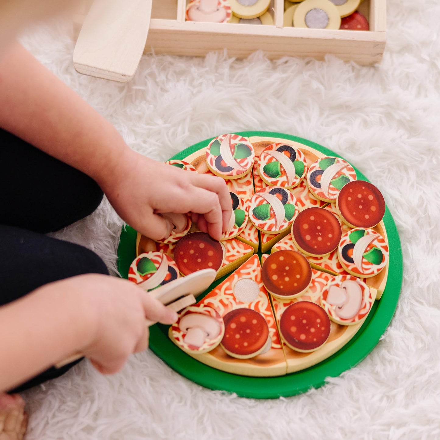 PepperPlay™ – Houten Pizza Snijset – 54-delige Speelkeuken met Klittenband