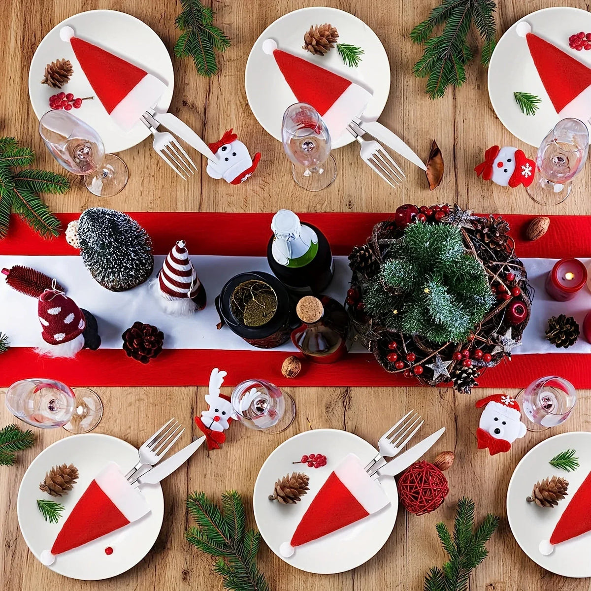 Kris Kerstmuts Bestekhouder - Stof, Set van 10 Stuks 5