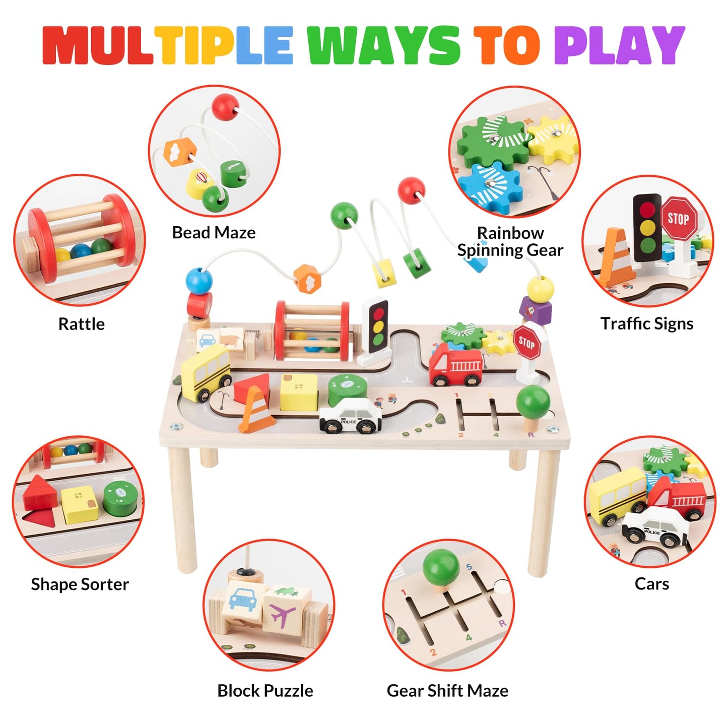 SpeelTafelix™ – Montessori Houten Speeltafel – 7-in-1 Educatief Motoriek Leer Speelgoed