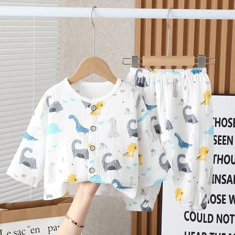SkyJoy™ – Linnen Pyjamaset met Regenboogprint – Kinder Nachtkleding