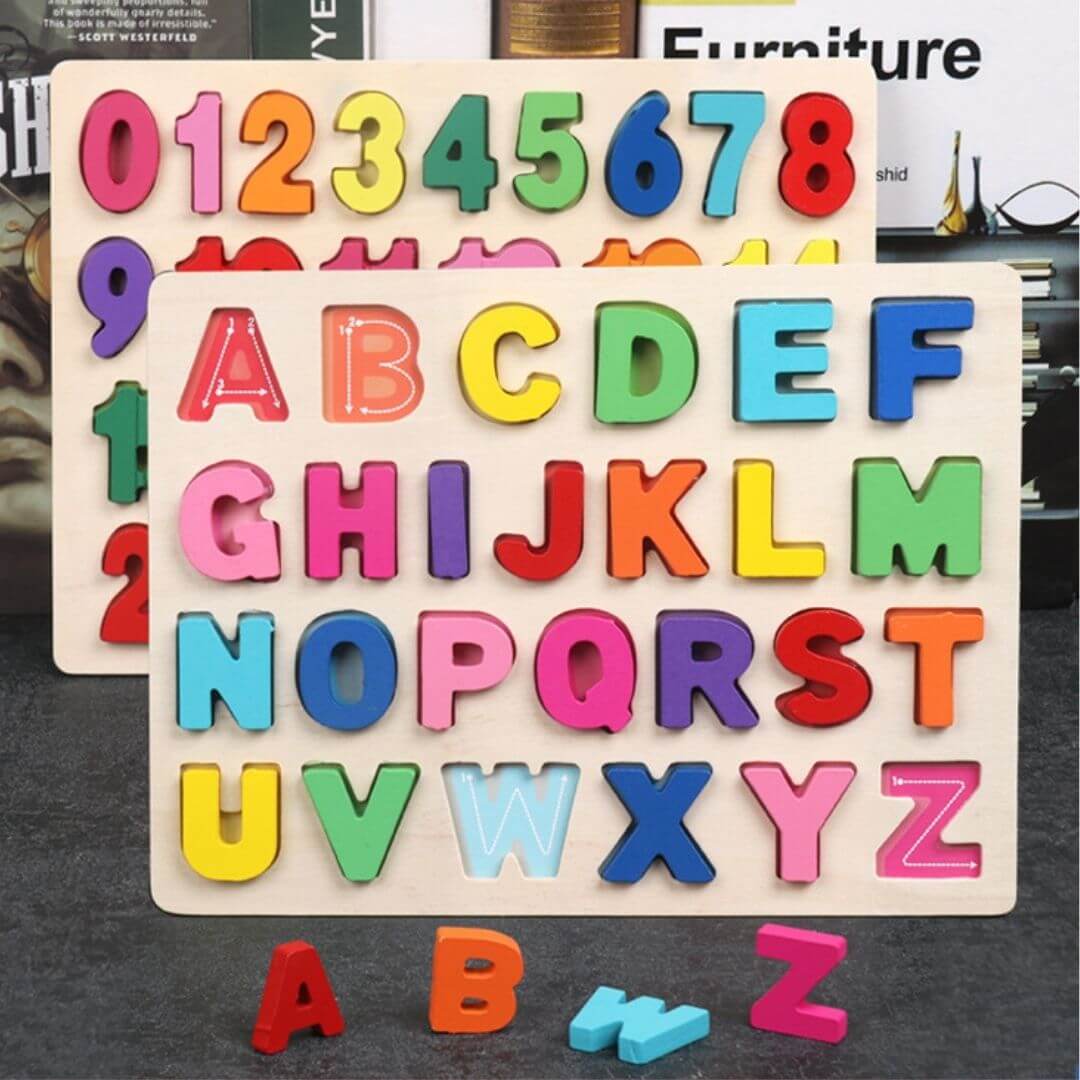 LetterLern™ – Houten Alfabet Cijfer Puzzel – Educatief Montessori Speelgoed