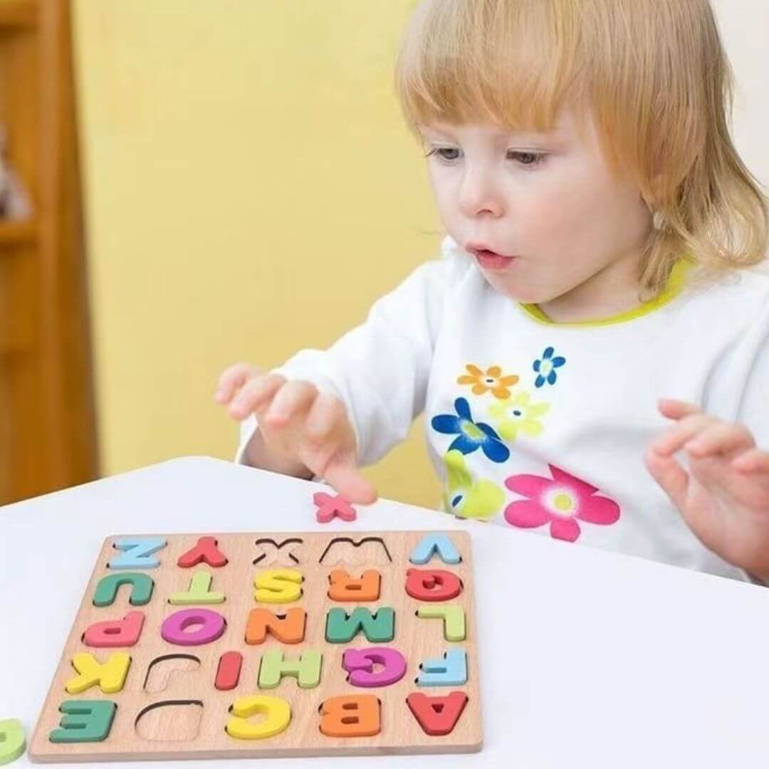 LetterLern™ – Houten Alfabet Cijfer Puzzel – Educatief Montessori Speelgoed