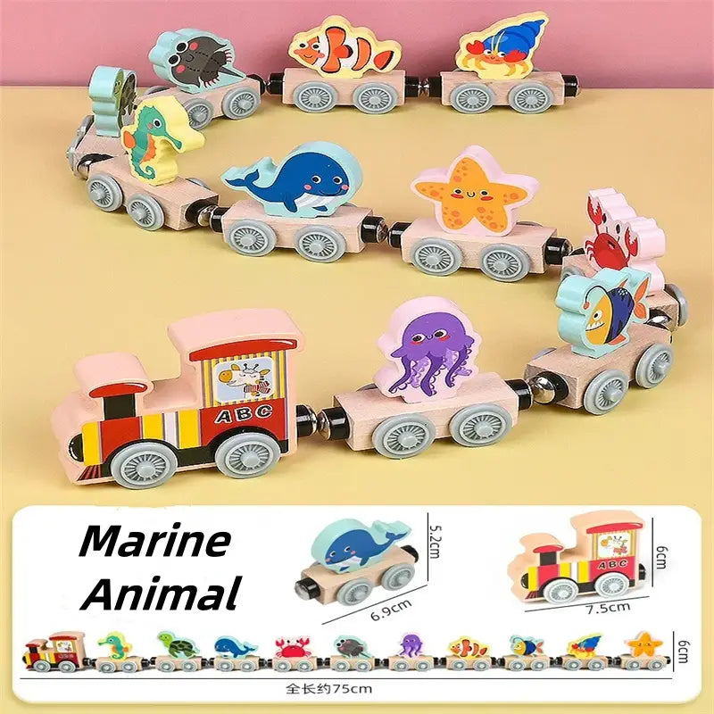 DierExpress™ – Houten Magnetische Trein – Montessori Speelplezier voor Jonge Ontdekkers