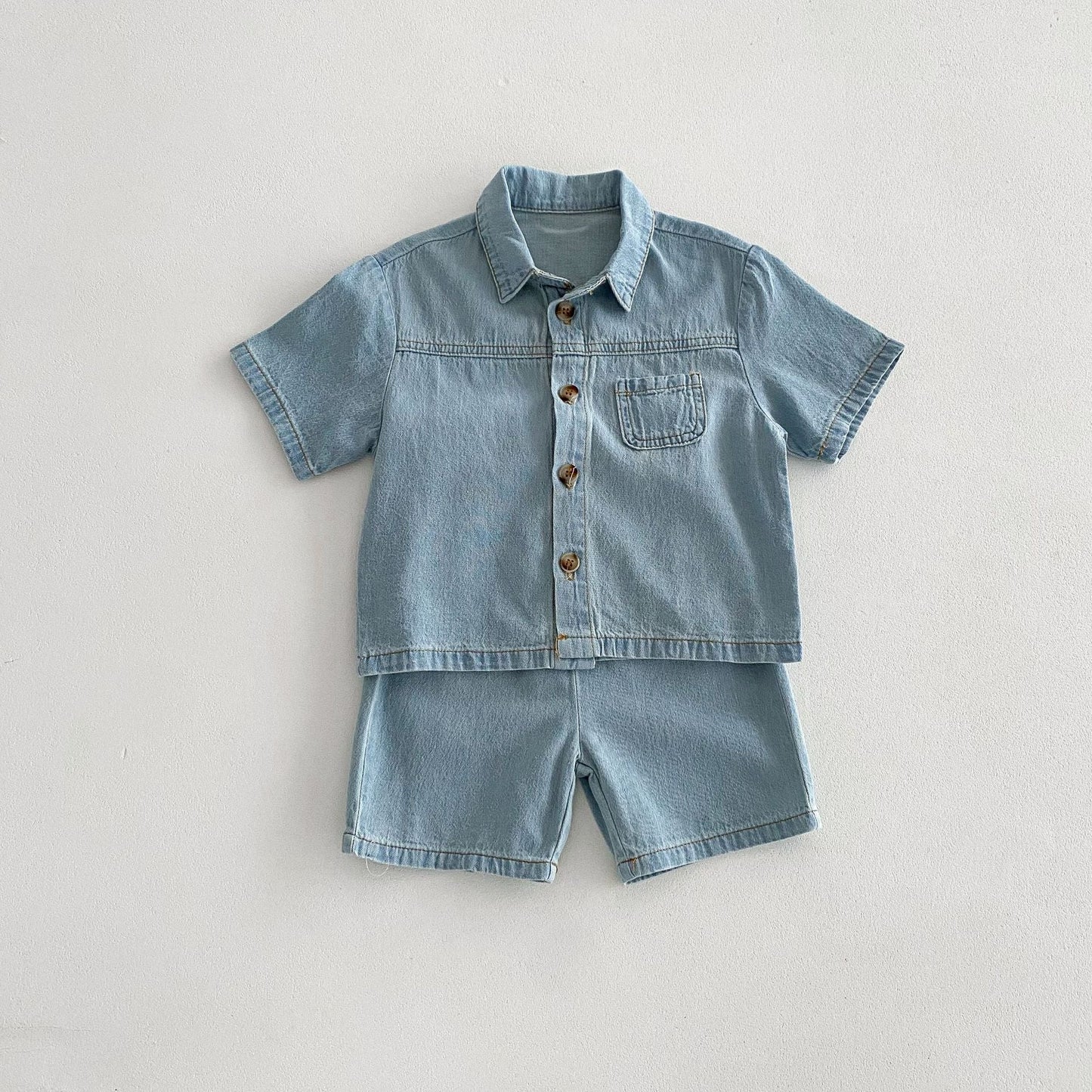 DenimDuo™ – Lichtgewicht Denimset met T-shirt & Shorts – Unisex Kinderoutfit