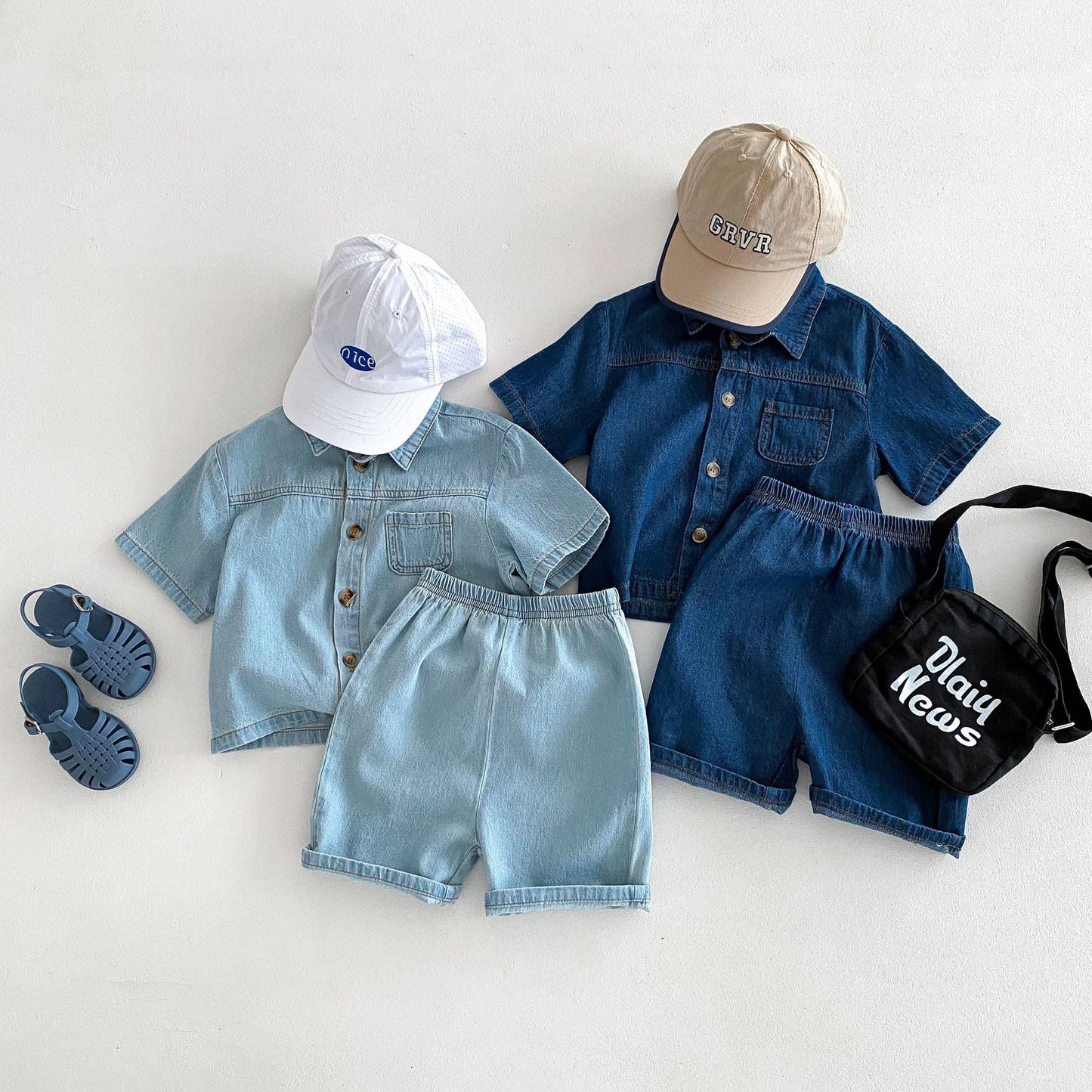 DenimDuo™ – Lichtgewicht Denimset met T-shirt & Shorts – Unisex Kinderoutfit