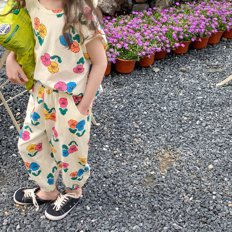 BloomVibe™ – Zomerset met Kleurrijke Bloemenprint – Meisjes Katoenen Outfit