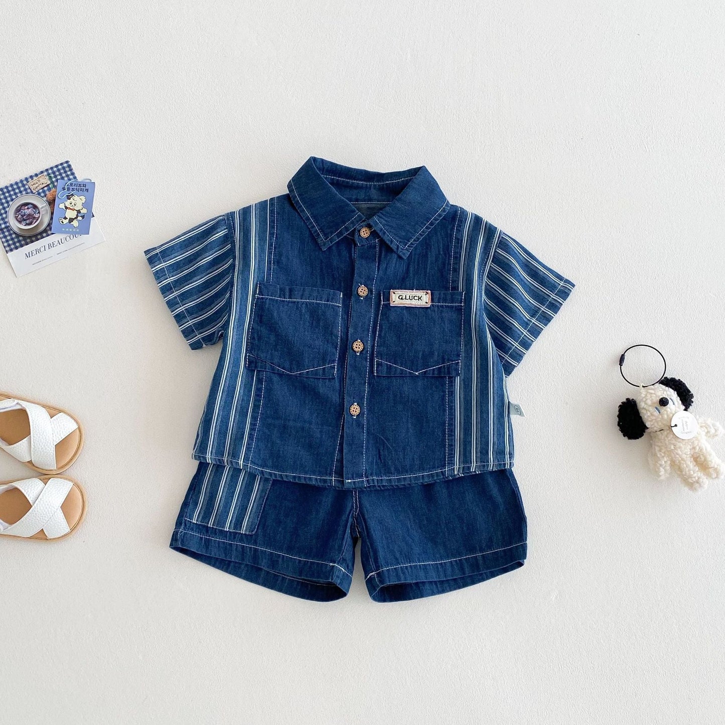IndiSet™ – Denim Zomerset met Overhemd & Short – Comfortabele Kinderoutfit