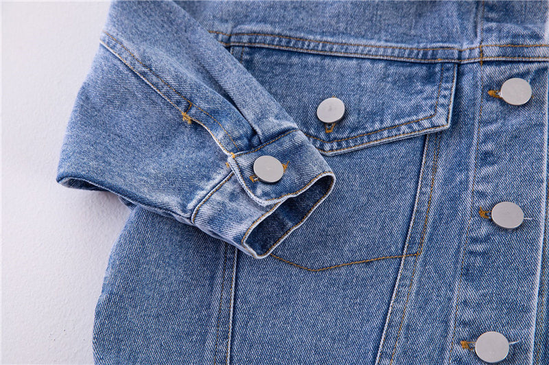 DenimDrift™ – Tijdloze Spijkerjas met Drukknoopsluiting – Unisex Kinderjas Denim