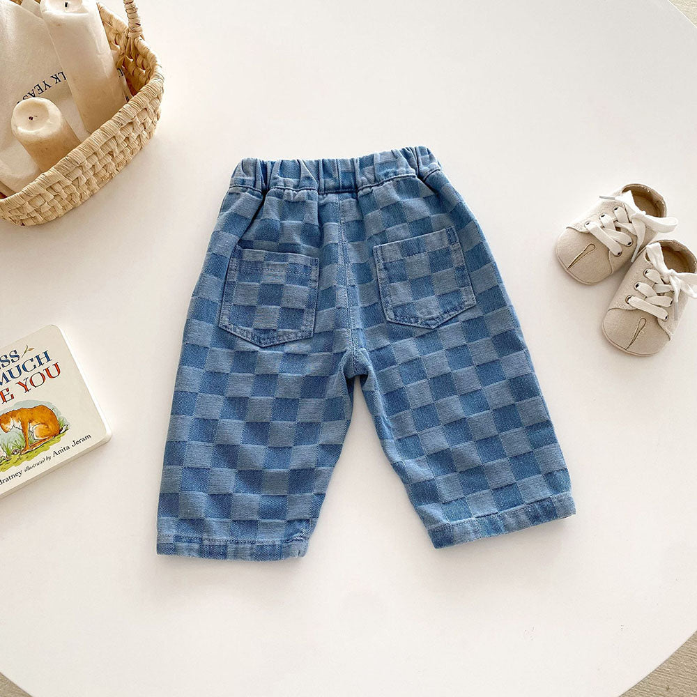 CheckDrape™ – Denim Broek met Ruitjesprint – Comfortabele Kinderjeans