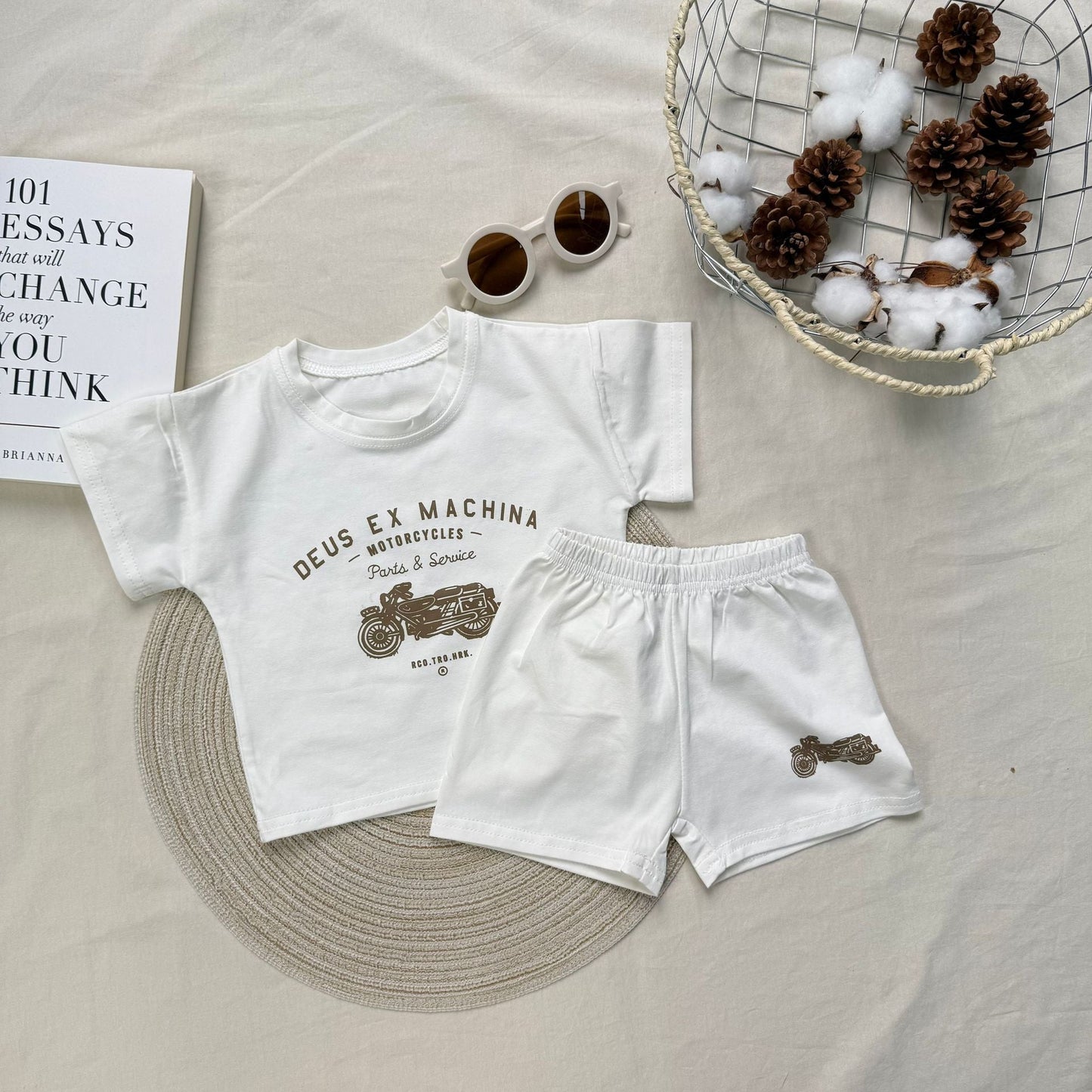 RoadRoo™ – Vintage Motorprint Babyset – Stoere Zomerse Outfit
