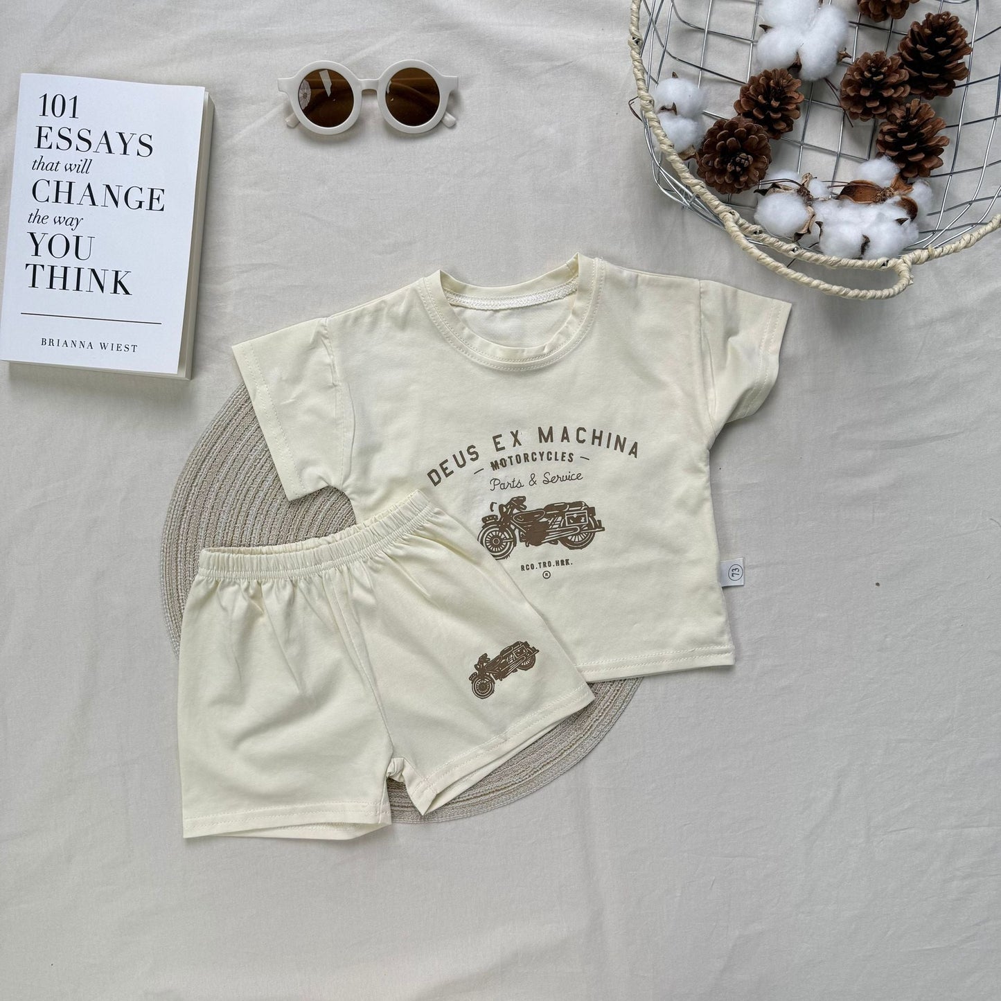 RoadRoo™ – Vintage Motorprint Babyset – Stoere Zomerse Outfit