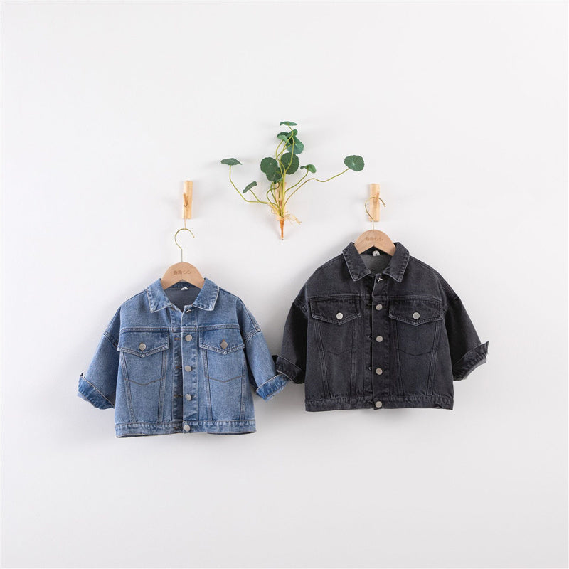 DenimDrift™ – Tijdloze Spijkerjas met Drukknoopsluiting – Unisex Kinderjas Denim