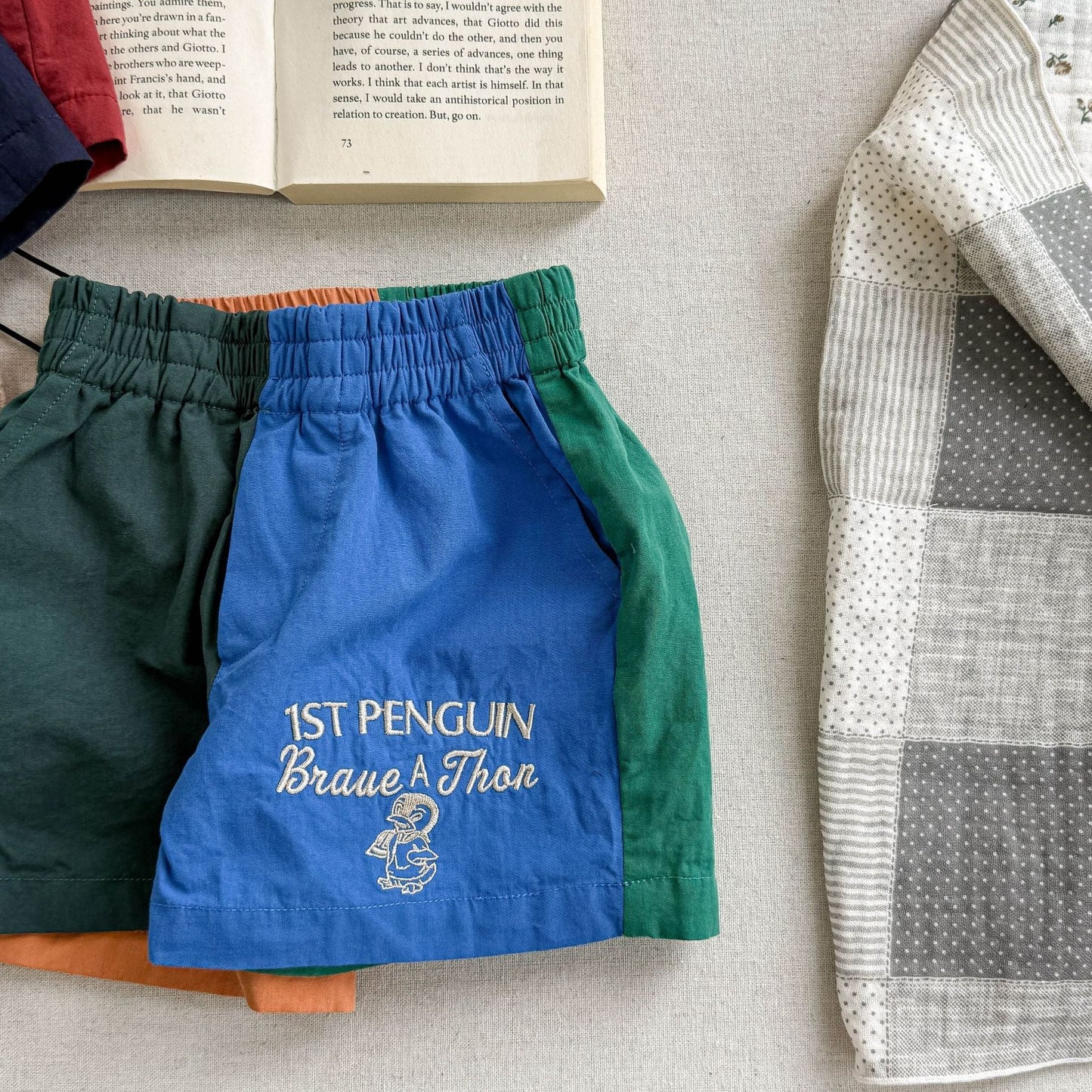 BravePengu™ – Katoenen Shorts met Borduursel – Uniseks Zomerbroekje voor Kinderen