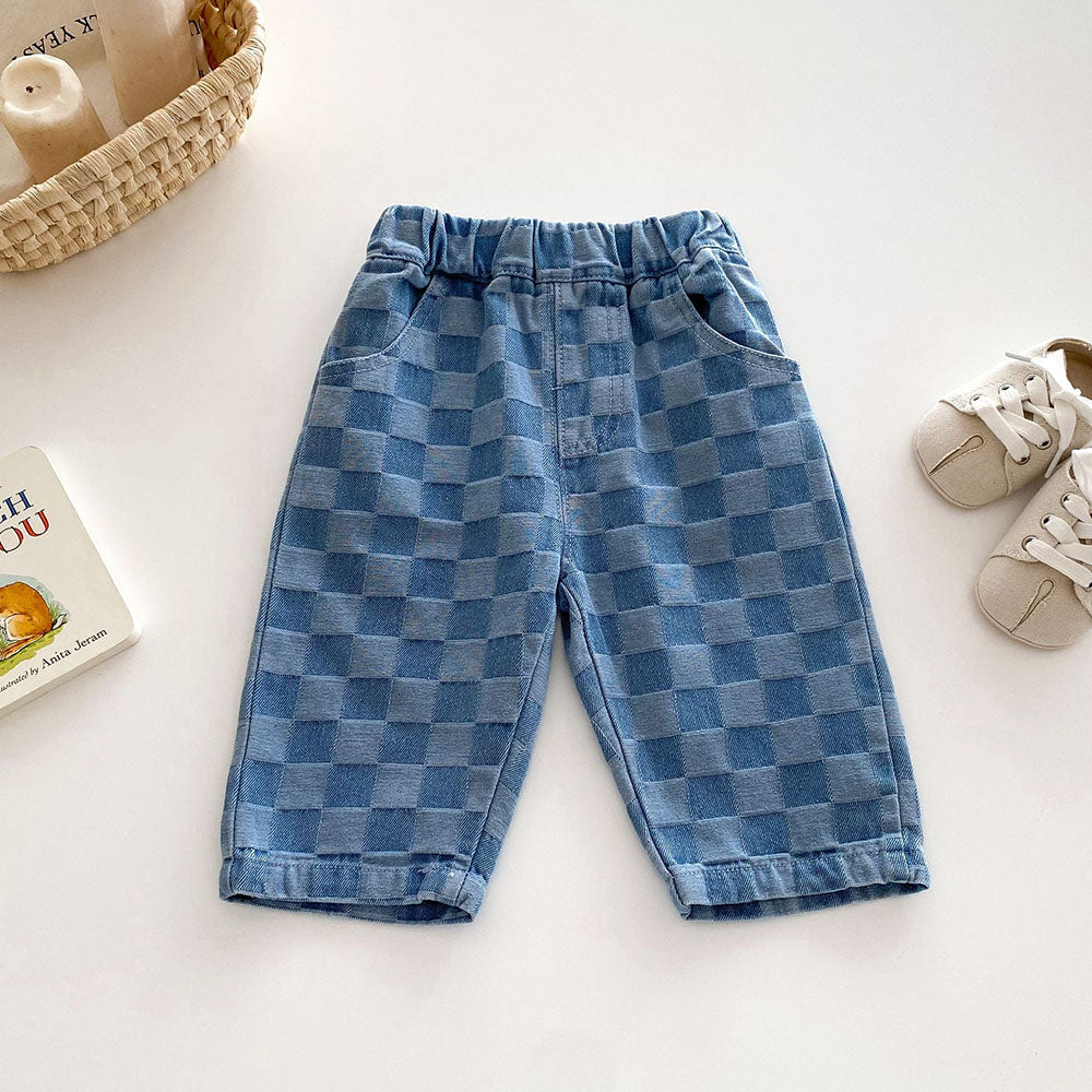 CheckDrape™ – Denim Broek met Ruitjesprint – Comfortabele Kinderjeans