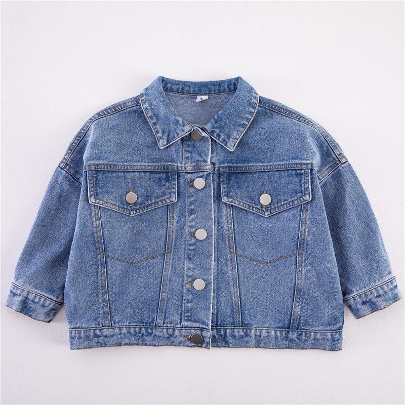 DenimDrift™ – Tijdloze Spijkerjas met Drukknoopsluiting – Unisex Kinderjas Denim