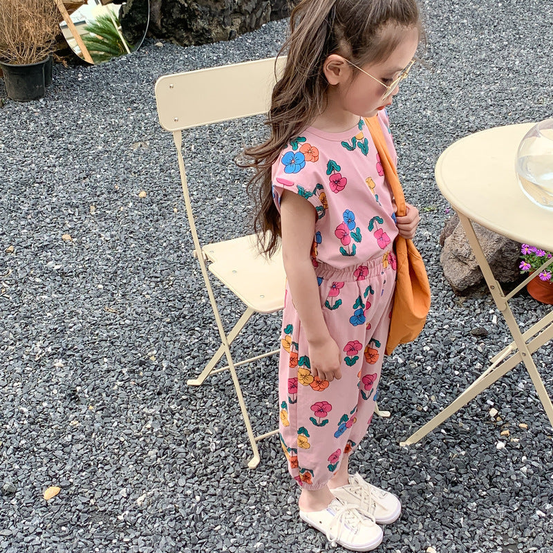 BloomVibe™ – Zomerset met Kleurrijke Bloemenprint – Meisjes Katoenen Outfit