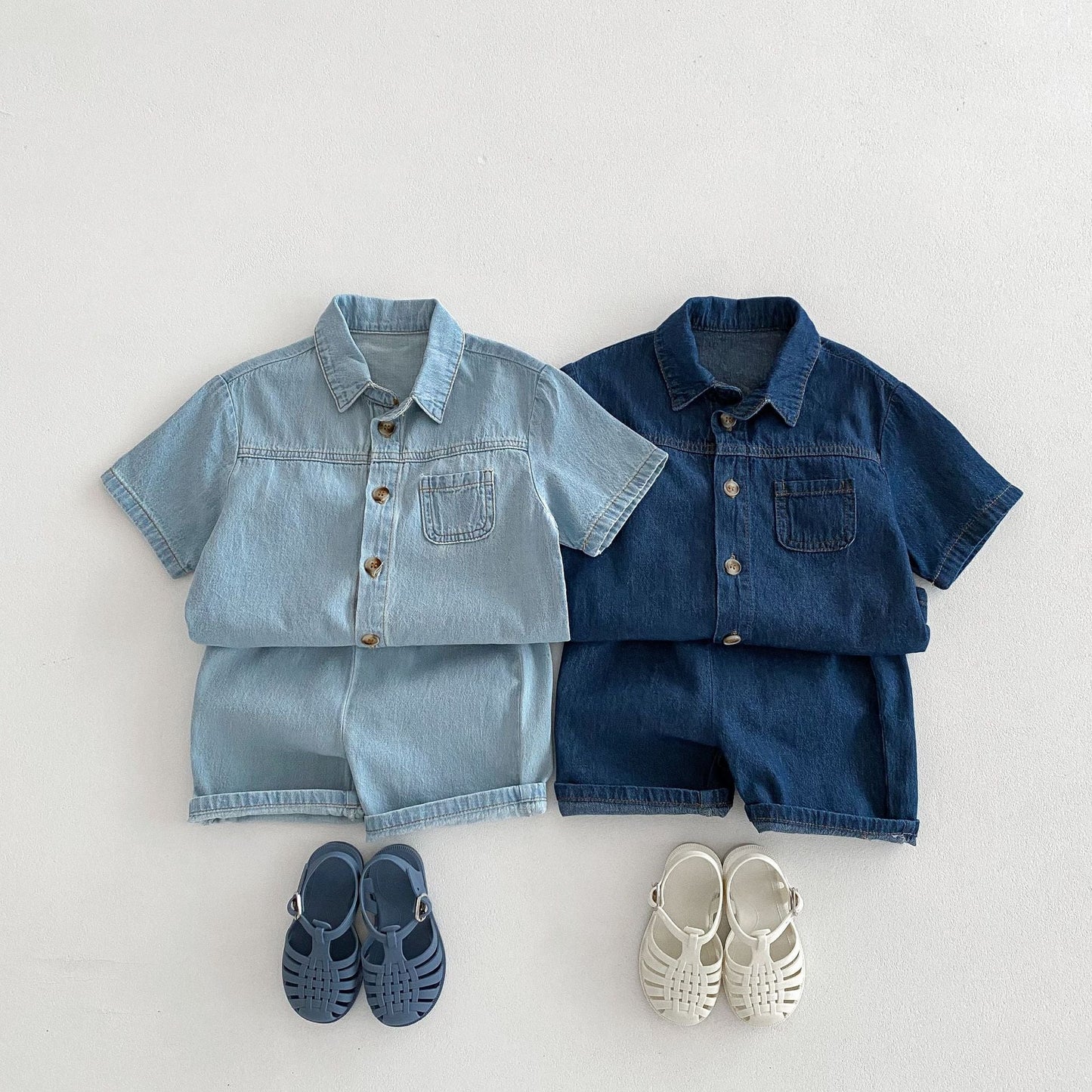 DenimDuo™ – Lichtgewicht Denimset met T-shirt & Shorts – Unisex Kinderoutfit