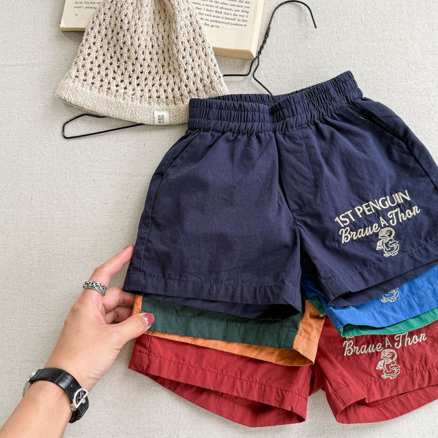 BravePengu™ – Katoenen Shorts met Borduursel – Uniseks Zomerbroekje voor Kinderen