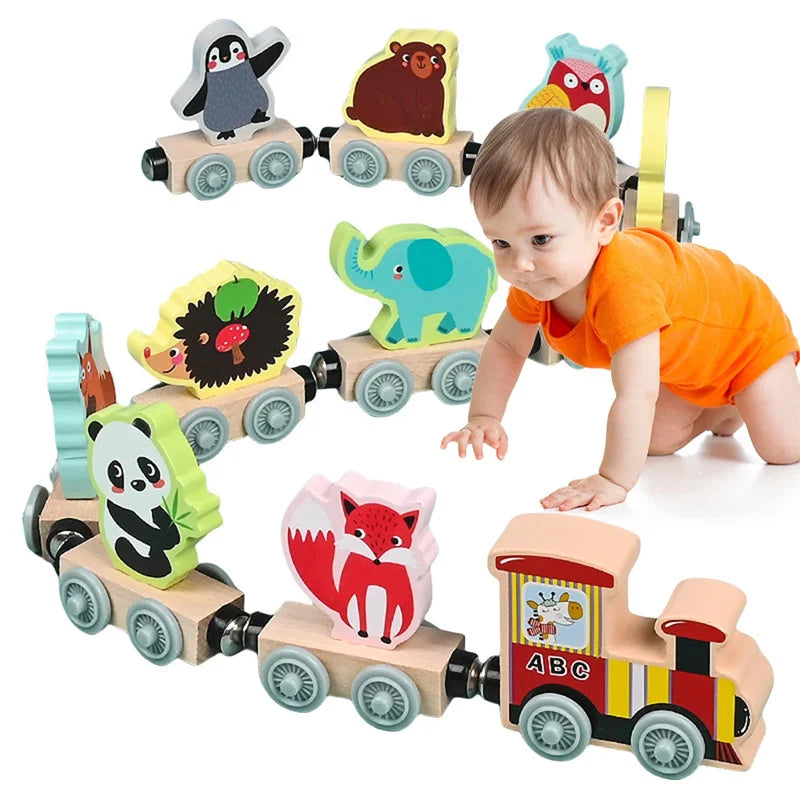 DierExpress™ – Houten Magnetische Trein – Montessori Speelplezier voor Jonge Ontdekkers