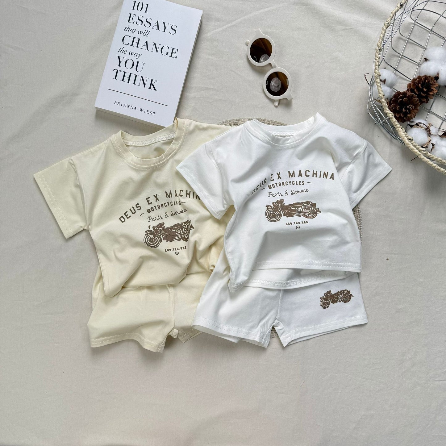 RoadRoo™ – Vintage Motorprint Babyset – Stoere Zomerse Outfit