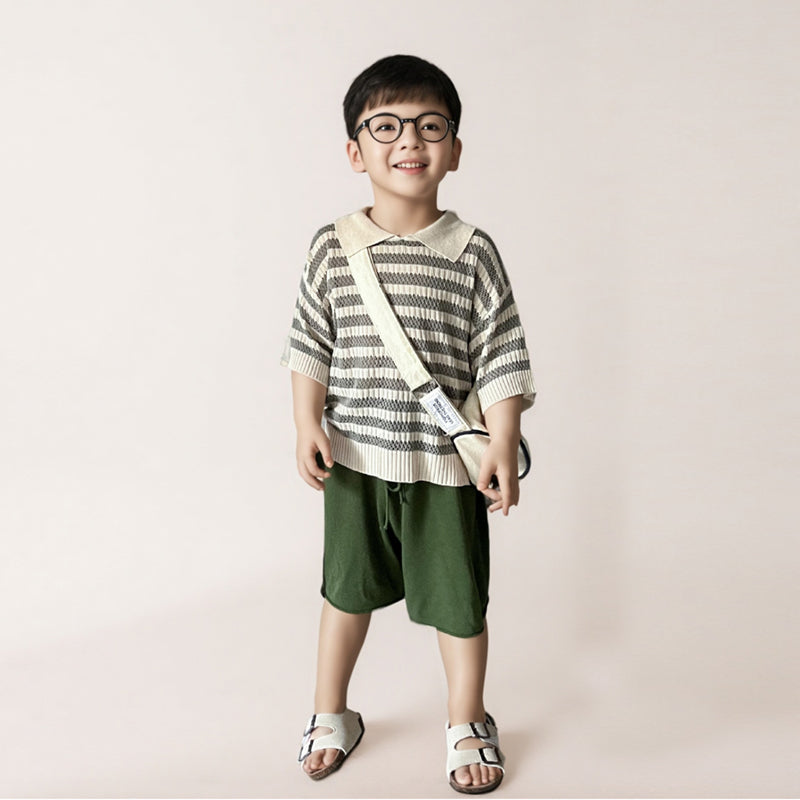 StripePolo™ – Gebreide Polo met Streeppatroon – Uniseks Kindertrui Korte Mouw