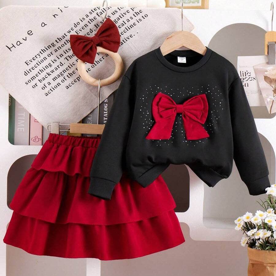 BowWhirl™ – Trendy Set met Strikdetail – Meisjes Voorjaar-Herfst Outfit