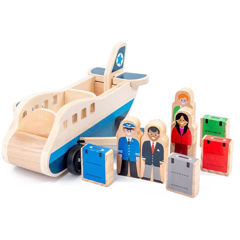 LuchtVriend™ – Houten Vliegtuig met Figuren – Fantasierijk Rollenspel voor Kinderen