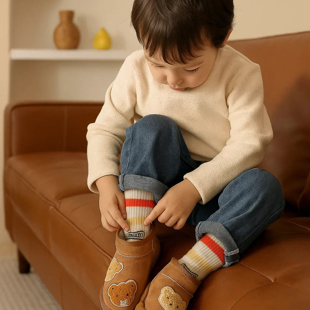 BearHugBoots™ – Suède Enkellaarsjes met Beren – Warme Kinder Winterschoenen