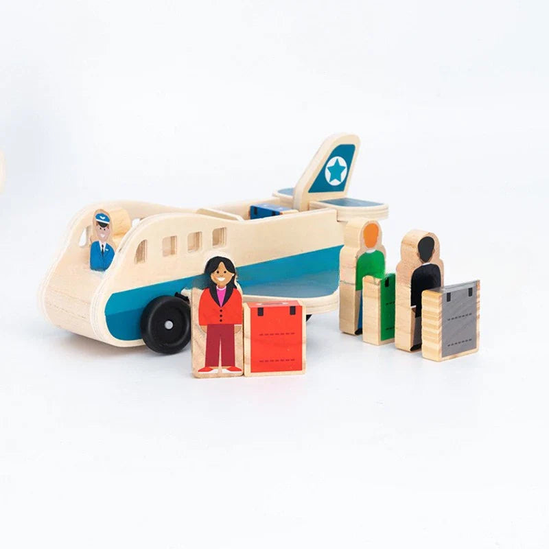 LuchtVriend™ – Houten Vliegtuig met Figuren – Fantasierijk Rollenspel voor Kinderen