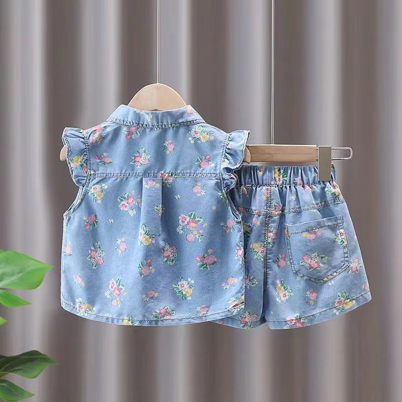 BloomDenim™ – Zomerset met Bloemenprint – Meisjes Outfit voor Warme Dagen