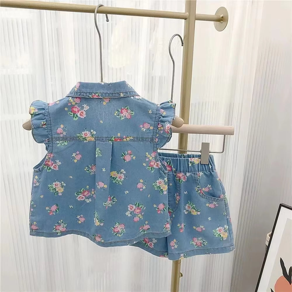 BloomDenim™ – Zomerset met Bloemenprint – Meisjes Outfit voor Warme Dagen