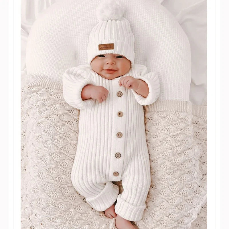 CuddleKnit™ – Zachte Gebreide Romper van Katoen – Unisex Baby Outfit