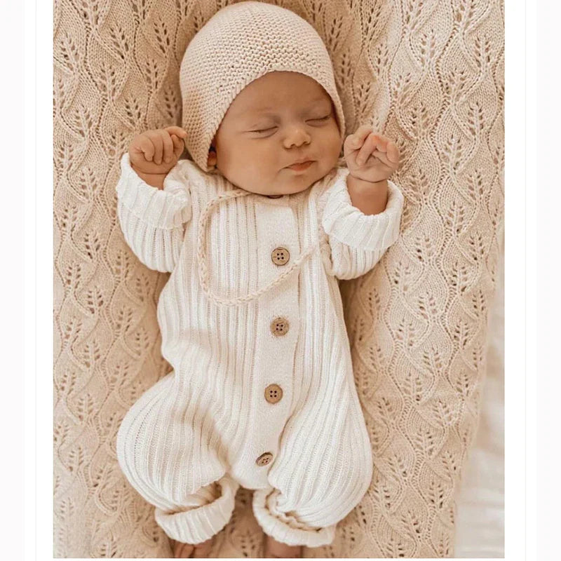 CuddleKnit™ – Zachte Gebreide Romper van Katoen – Unisex Baby Outfit