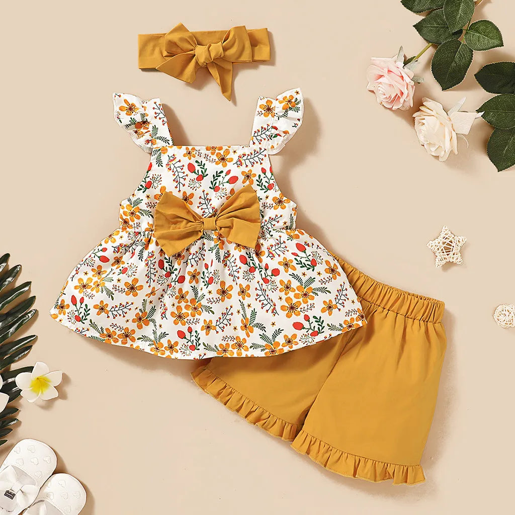 SunBlossom™ – Zomerset met Strik & Haarband – Meisjes 3-Delige Outfit
