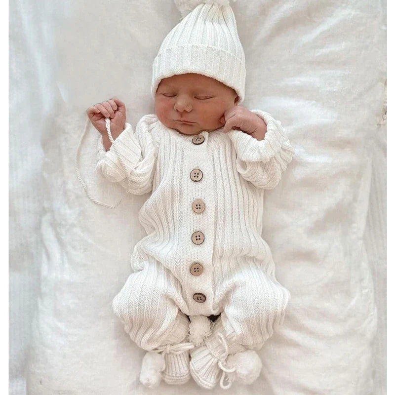 CuddleKnit™ – Zachte Gebreide Romper van Katoen – Unisex Baby Outfit