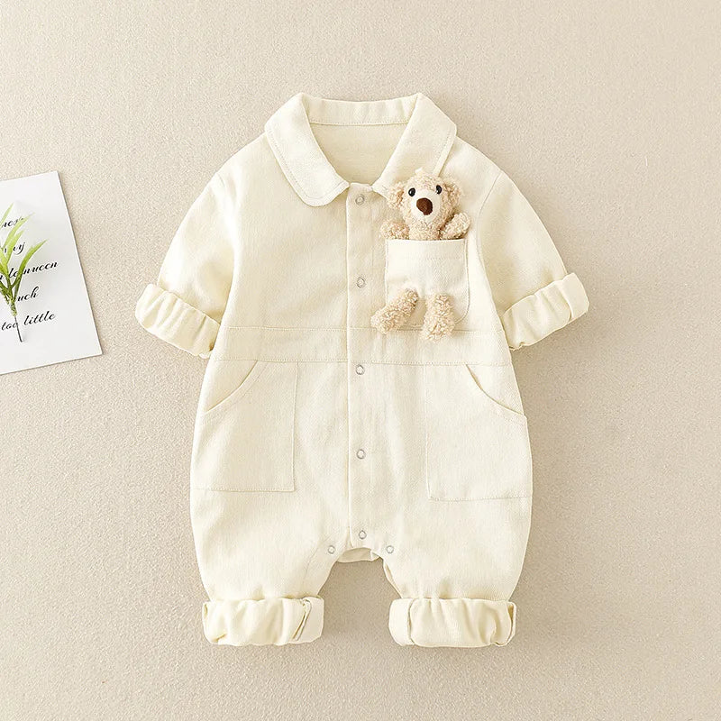 TeddyTrek™ – Denim Jumpsuit met Speelvriend – Baby Outfit met Stijl