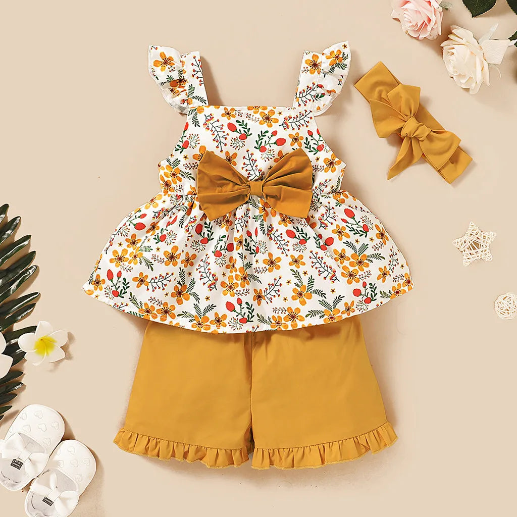 SunBlossom™ – Zomerset met Strik & Haarband – Meisjes 3-Delige Outfit