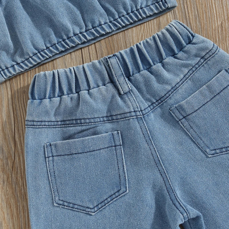 FlutterDenim™ – Denim Set met Vlinderborduursel – Meisjes Zomeroutfit